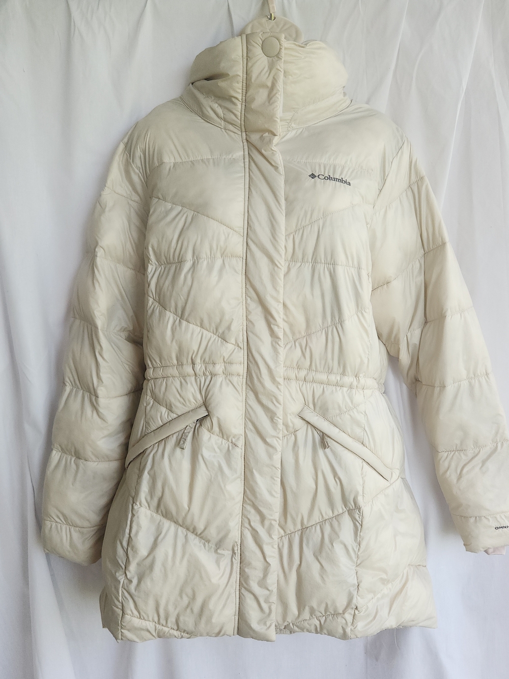 Columbia Omni-Shield Ivory Off White Cream Puffer Coat Quilted Winter Jacket L